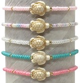 Smooth Bead With Mini Howlite Turtle Pendant Slide Knot Bracelet Assorted