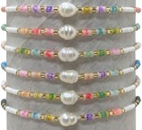 Fresh Water Pearl With Colored Japanese Seed Bead Bracelet Assorted
