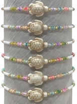 Mini Howlite Sea Turtle With Colored Japanese Seed Bead Bracelet Assorted