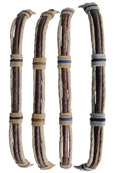 Adjustable 2 Strand Hemp & Leather Bracelet