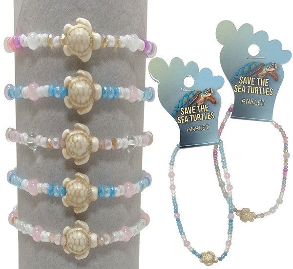 Iridescent Seed Bead w/Small Howlite Turtle Anklet