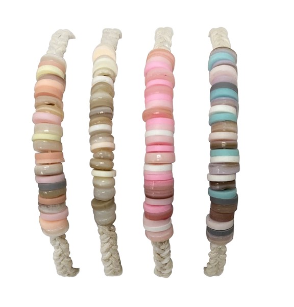 Adjustable shell disc macrame bracelet with tube & base