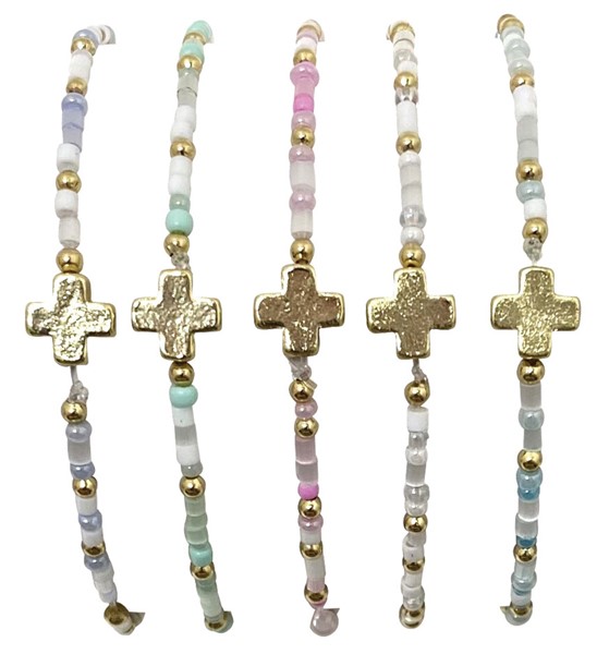 Strech seed bead bracelet with cross pendant