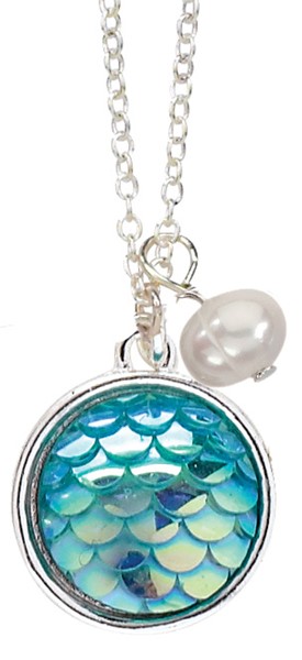 Mermaid Scale with Freshwater Pearl Pendant Necklace