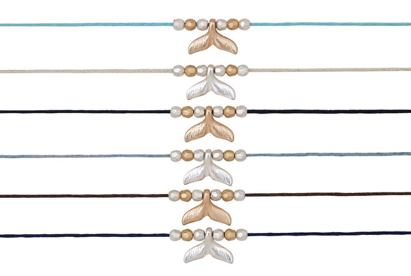 Satin Finish Whale Tail Pendant on Cotton Cord Necklace