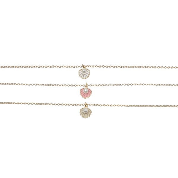 Enamel Open Clam Shell with Pearl Pendant Anklet