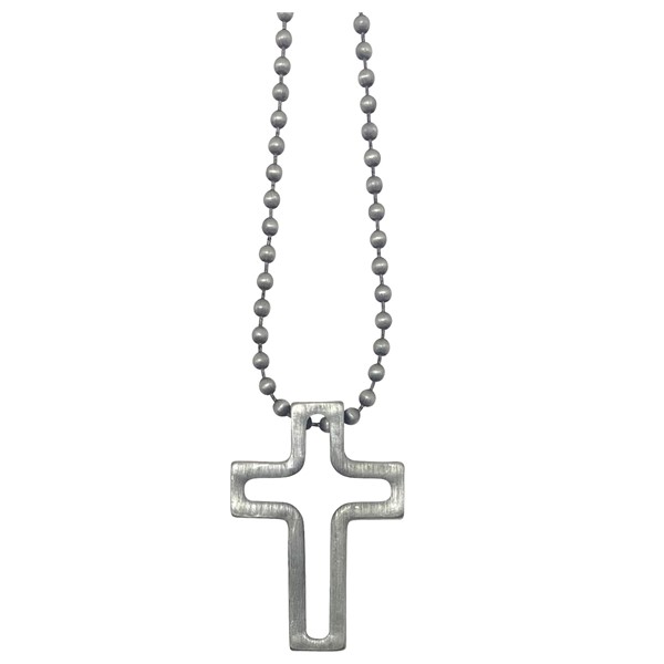 Antique Silver Ball Chain with Cross Necklace