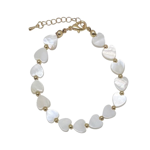 Pearl Heart & Gold Bead Clasp Bracelet