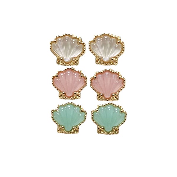 Gold Scallop Shell Enamel Pendant Earrings