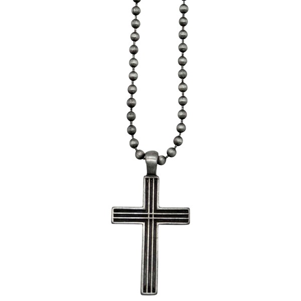 Antique Silver Ball Chain with Striped Cross Necklace