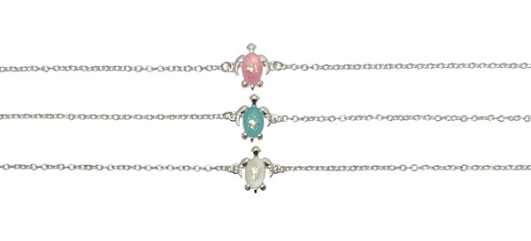 Enamel Sparkle Silver Sea Turtle Pendant Anklet