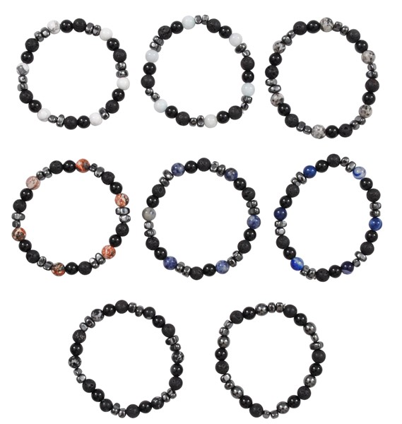 Semi-precious Stone & Lava Bead with hem Bracelet