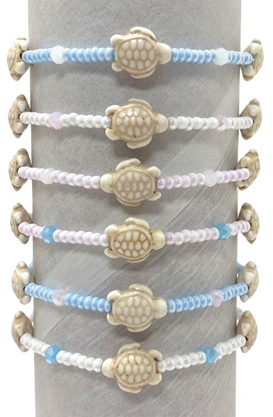 Adjustable 3 Howlite Turtle with Seed Bead Bracelet