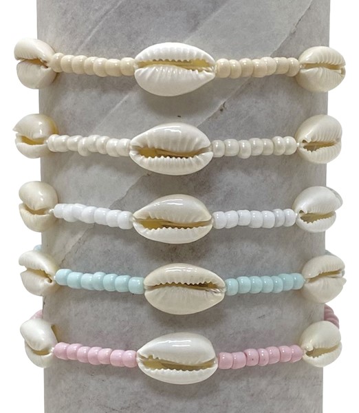 Adjustable 3 Howlite Cowrie & Seed Bead Bracelet
