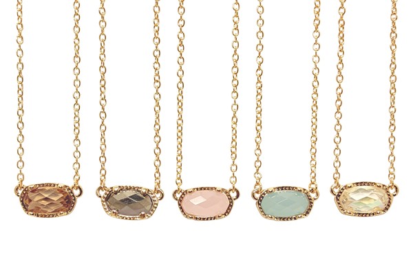 Oval Facet Pendant on Gold Chain Necklace Assorted