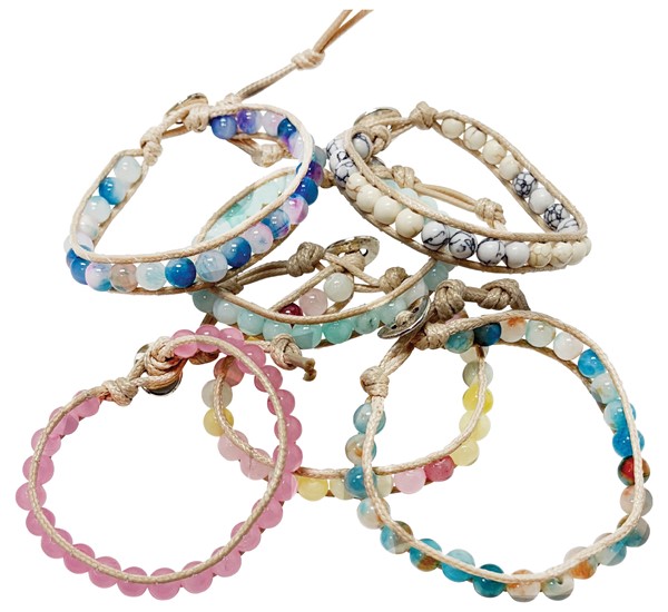 6mm Stone Bead Natural Cord Loop Bracelet