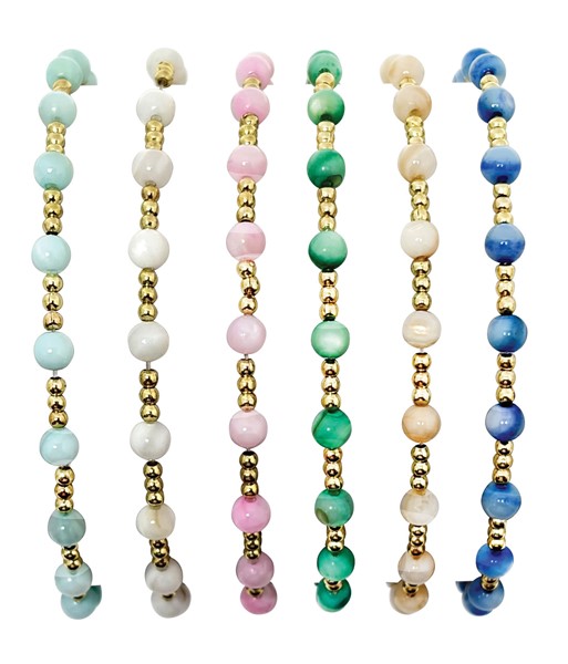 Elastic Stretch 2MM Gold Bead With Pearl Bracelet