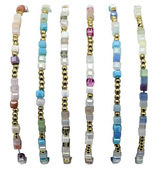 Elastic Gold and Square Bead Bracelet