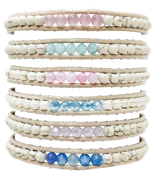 Adjustable Howlite and Clear Bead Natural Cord Bracelet