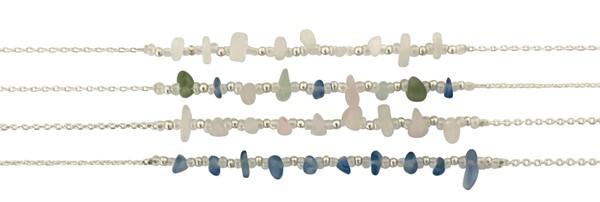 Chip Bead Pattern Silver Chain Anklet