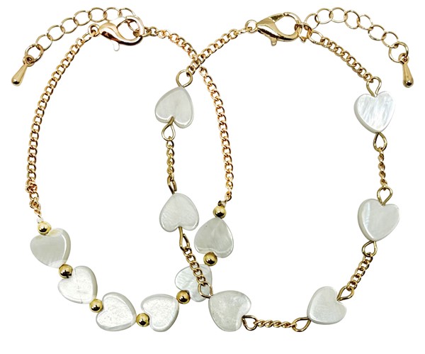 MOP Heart Pendant on Gold Chain Bracelet