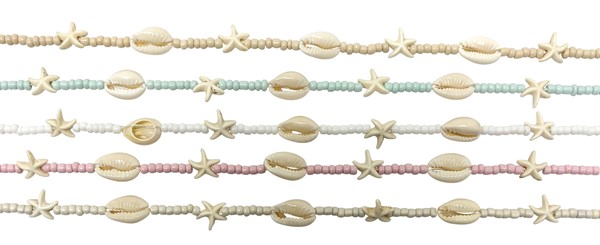 Seed Bead Cowrie and Starfish Pendant Necklace
