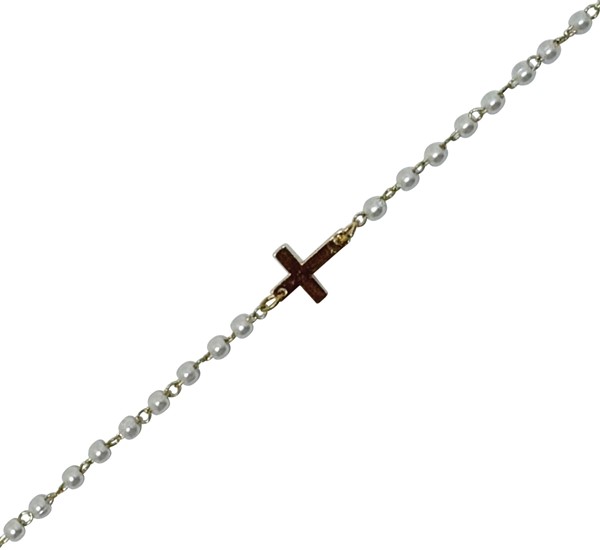 2mm Pearl Bead with Gold Cross Anklet