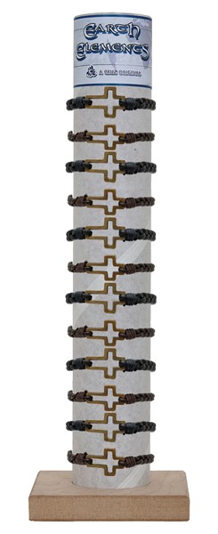 Adjustable Braid Leather with Cross Pendant Bracelet with Tube and Base