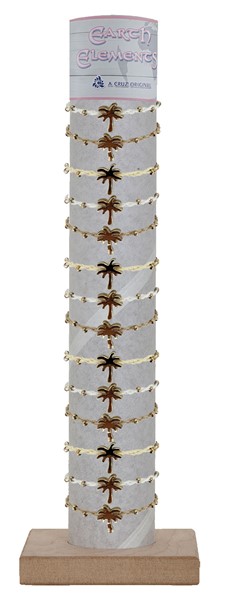 Adjustable Cord Gold Bead and Palm Tree Bracelet with Tube and Base