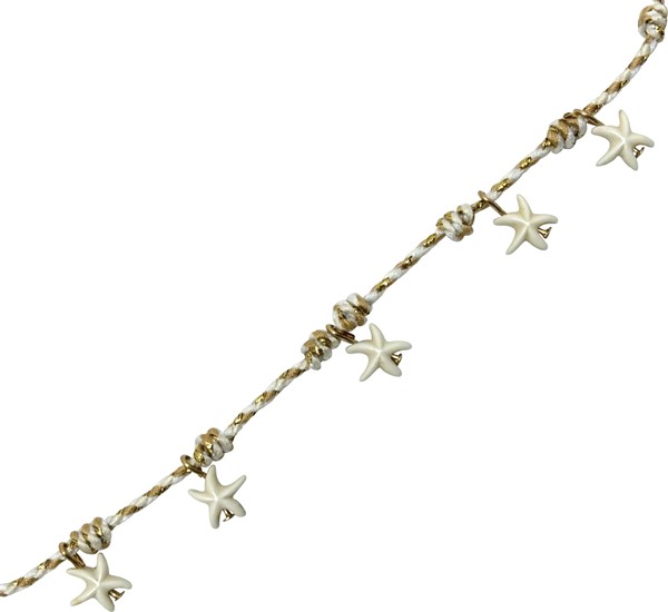 5 Starfish and Gold Bead Adjustable Anklet