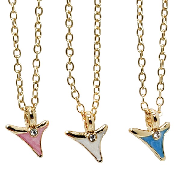 Enamel Shark Tooth Rhinestone Pendant Necklace
